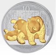 1 Unze Silber China Panda 2010 teilvergoldet